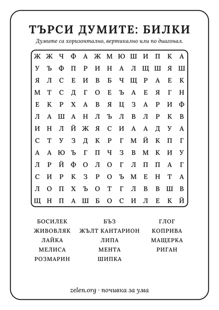 Игра „Търси думите“ с имена на билки